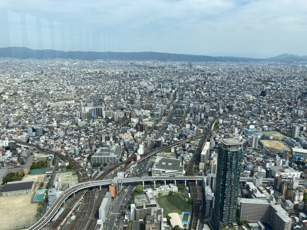 東側の景色。線路が絡み合う。