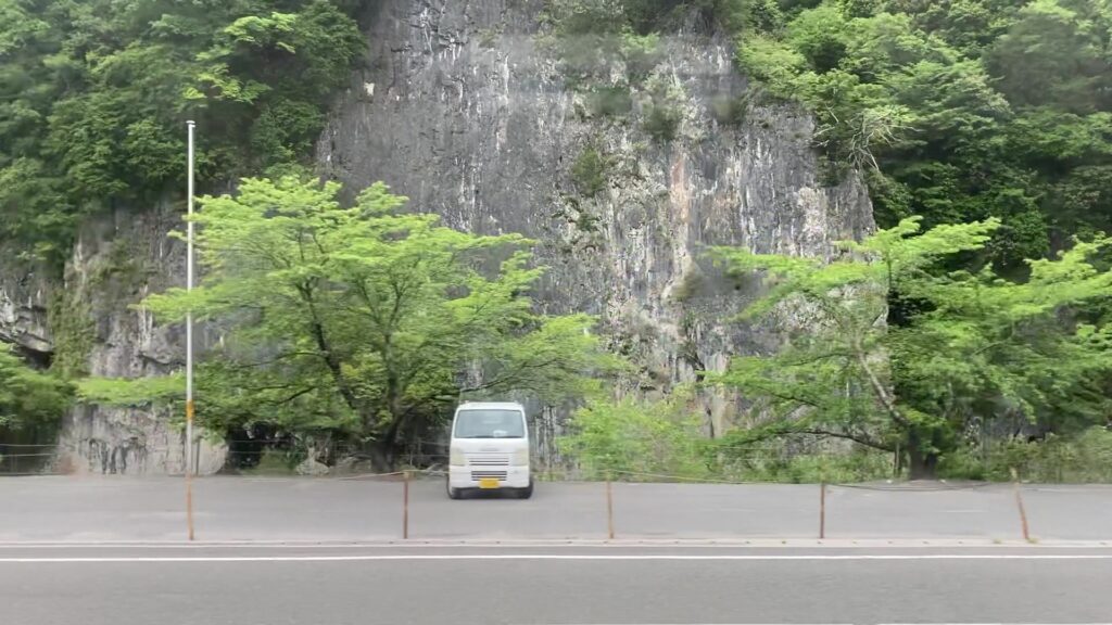 聳え立つ石灰岩(多分)(井倉駅付近)