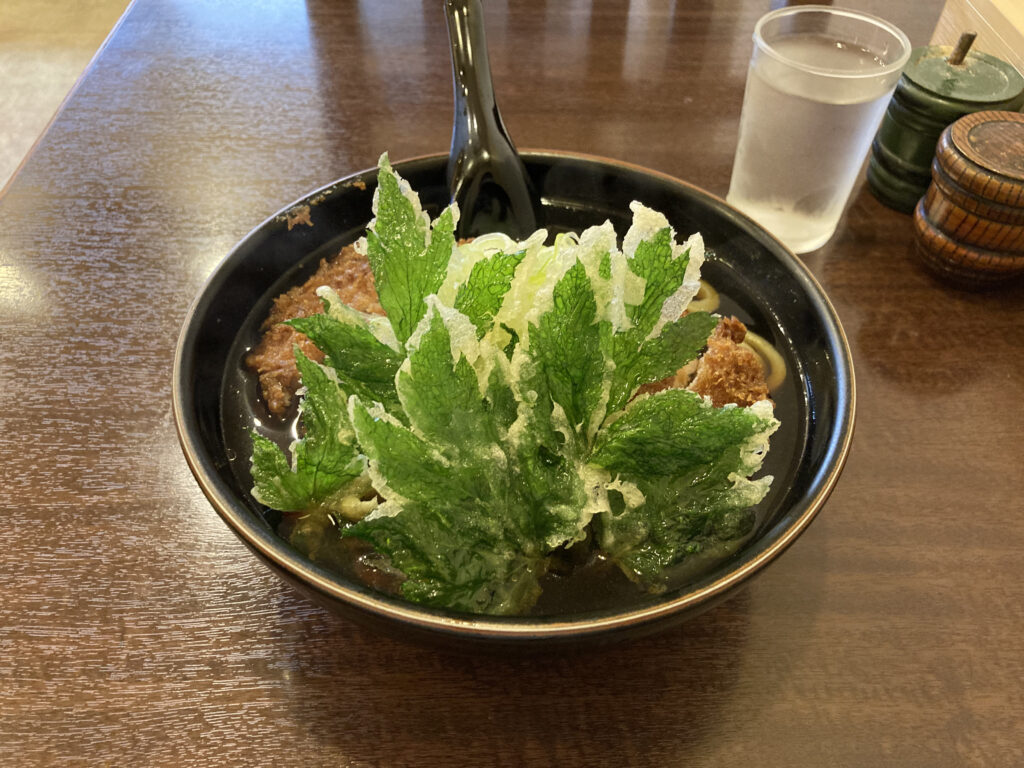 名代一休庵のうどん(カツのせ・明日葉天のせ)